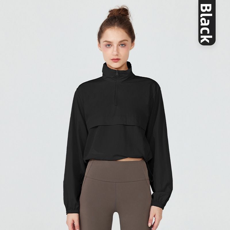 Women's Windproof Lightweight Long Sleeved Yoga Jacket Casual Sun Protective Sports Cover Up Loose Fitting For Spring And Summer_ecoleips.com
