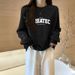 2023 Women's Long Sleeved Sweatshirt Fleece Lined Thickened Outerwear Top Color Block Korean Style Loose Fit Versatile Youthful Autumn Winter_ecoleips.com