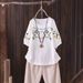 Cotton-Linen Literary And Artistic Retro Embroidery T-Shirt For Women's Summer Wear, Featuring A Traditional Ethnic Desi_ecoleips.com