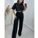 Women's Clothing Cotton And Linen Short Tops High Waist Wide Leg Suit Pants Women's Suit_ecoleips.com