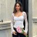 Women's Long Sleeved Top Lace Trimmed See Through Tie Waist Fashionable Sexy American Style Autumn Winter New Arrivals_ecoleips.com