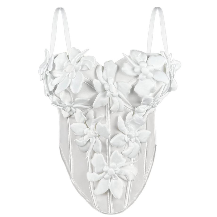 Women's Clothing New Three Dimensional Flower Camisole Tops Slim Pure Desire Style Sexy Fishbone Chest Inner Wear_ecoleips.com