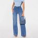 American-style High-waisted Straight Wide-leg Jeans For Women, With A Stylish Design, Loose Fit, Washed Blue, Casual_ecoleips.com