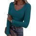 Cross-Border New European And American Hot-Selling Ribbed Slim-Fit Long-Sleeve Sexy V-Neck Casual Women's T-Shirt_ecoleips.com