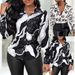 Women's Letter Print Button Front Shirt Casual Long Sleeve Top For Spring Fall_ecoleips.com