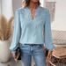 Women's V-Neck Lace Trim Long Sleeve T-Shirt, Solid Color Casual Blouse For Autumn Winter, Soft Stretch Basic Top_ecoleips.com