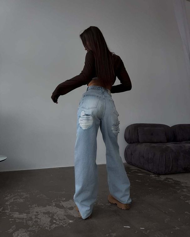 American Retro Hot Girl High Waist Straight Floor Length Trousers With Tattered Back Design Slim Jeans For Women In Four Seasons_ecoleips.com