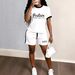 European American Style Summer Trendy Casual Short Sleeve Shirt And Shorts Two-Piece Set Unique Letter Print 8010 Design_ecoleips.com