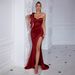Women's Off-Shoulder Long Dress Sexy Evening Gown Solid Color Slit Design Fashionable Dress For All Seasons Regular Fit_ecoleips.com