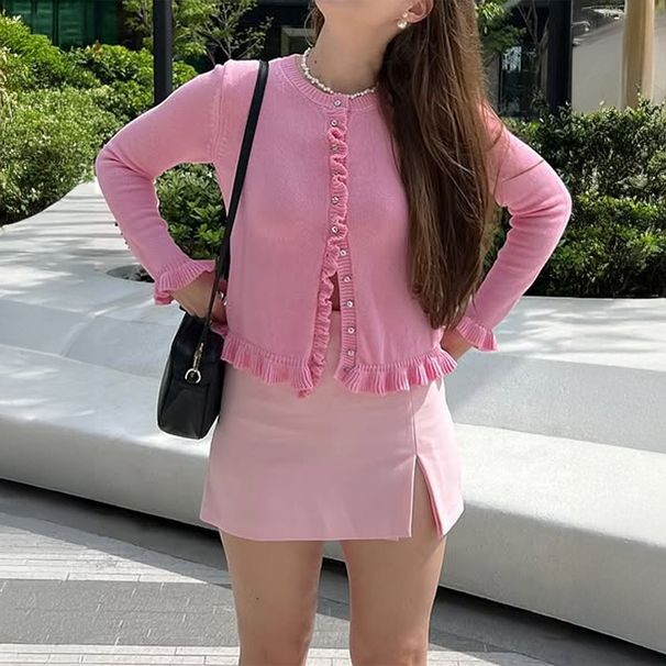 Diyun European And American Casual Vacation Style Solid Color Knitted Button Long Sleeve Sweater Women's Fashion 2025_ecoleips.com