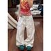 Unisex Punk Style Embroidered Jeans – Oversized Streetwear Denim Pants With Edgy Print (White, S-3XL)_ecoleips.com