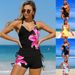 Women's Conservative Sporty Two Piece Swimsuit Flat Heel Swim Trunks European American Style_ecoleips.com