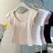 Korean Sweet Spice Girl U-Neck Versatile Short Sleeve T-Shirt Women's Summer Slim Skinny Lazy Short Shoulder Top_ecoleips.com