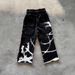 Gothic Anime Streetwear Joggers – Oversized Drawstring Pants With Dark Print (S-2xl, Black/Gray) Signature Goth Vibe_ecoleips.com
