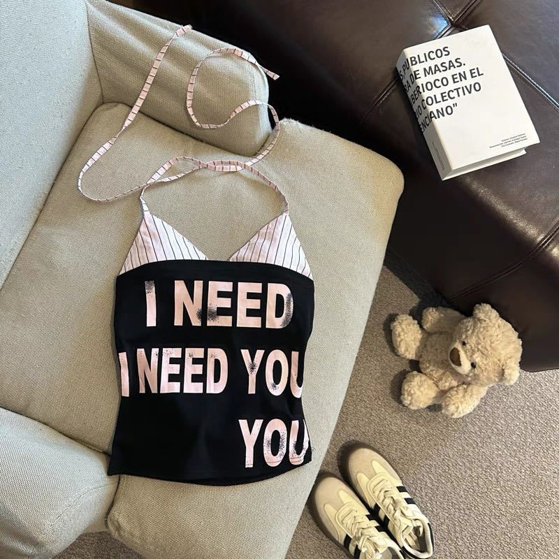 Summer New Pure Desire Sexy Letter Print Tube Top Slim Fit Slimming Versatile Camisole With Built-in Bra Pads_ecoleips.com