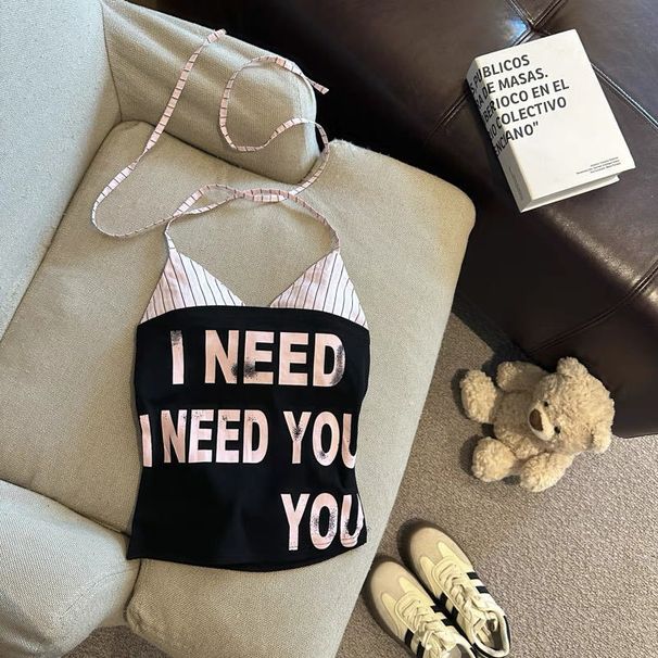 Summer New Pure Desire Sexy Letter Print Tube Top Slim Fit Slimming Versatile Camisole With Built-in Bra Pads_ecoleips.com