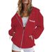 Women's Hooded Casual Sports Sweatshirt Jacket Loose Fit Zipper Fleece Lined Top With Print_ecoleips.com
