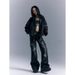 Cross-border Design Street Punk Heavy-duty Low-waist Flared Jeans For Women, 2025 Spring, Studded Vintage Washed Denim_ecoleips.com