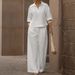 Women's Clothing Solid Color Casual Two Piece Set Spring Summer Collared Top Wide Leg Pants Fashionable_ecoleips.com