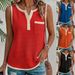 Summer Women's Casual Solid Color Waffle Patchwork Vest Fashionable American Style New_ecoleips.com