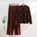 Women's Clothing fashion suit round neck loose jacquard slim long sleeve sweater high waist wide leg pants knitted two piece suit_ecoleips.com
