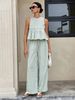 Women's Fashion Casual High Waist Straight Leg Pants Set with Ruffled Skirt Top Sleeveless round Neck Design for Spring/Autumn Summer_ecoleips.com