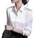 Women's Clothing Spring/Summer Solid Color Women's Collared Shirt Versatile Satin Long Sleeve Button Down Top_ecoleips.com