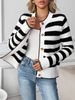 K New Fashionable Casual Knitted Cardigan With Single Breasted Striped Long Sleeved Sweater Jacket_ecoleips.com