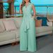 Women's Clothing women's elegant shirt collar sleeveless solid color zipper strap wide leg jumpsuit_ecoleips.com