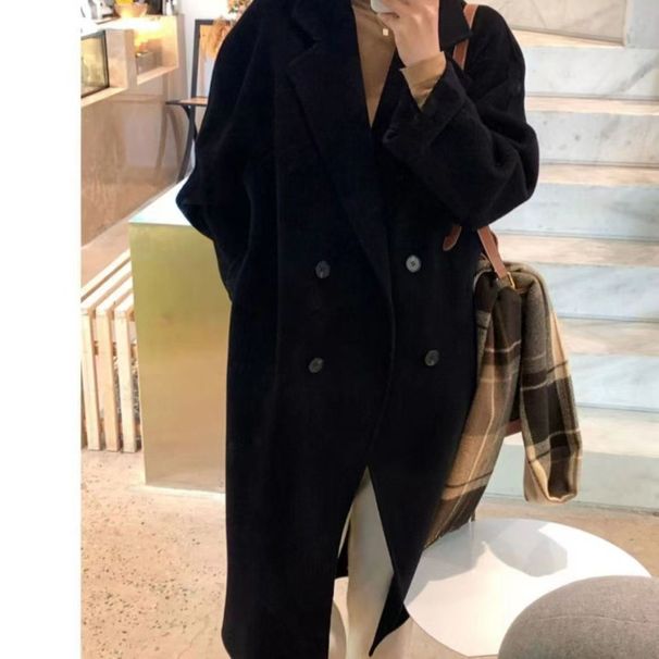 Women's Oversized Long Wool Coat With Double Breasted Design - Classic Trench Coat For Autumn Winter (Black, Gray, Pink, Camel, Beige)_ecoleips.com