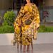 Women's Clothing Printed round neck flying sleeves hip hugging waist back slit dress_ecoleips.com