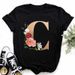 A B C D E English Alphabet Print T Shirt Women New Summer Couples Lovers Female T-Shirt Harajuku Casual Black Tops Tshirts_ecoleips.com