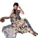 Ink Painting Floral Strap Summer Women French Niche Loose Lazy Style Over-the-Knee Long Beach Dress_ecoleips.com