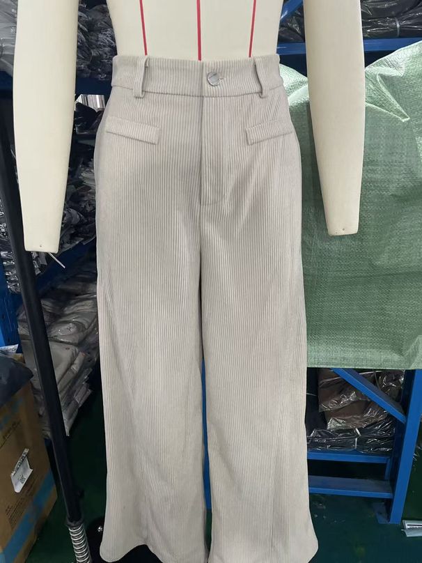Women's High-Waisted Corduroy Pants Casual Loose Slimming Wide Leg Trousers_ecoleips.com