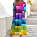 Women's Mid-Waist Summer Casual Round Neck Printed Flared Dress_ecoleips.com