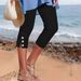 Women's Slim Fit Capri Pants Mid-Waist Elastic Solid Color Summer Fashion Casual Button-Up Pants England Style_ecoleips.com