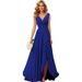 Women's Clothing New V Neck Pleated Slit Straps Long Chiffon Christmas Party Dress Skirt_ecoleips.com