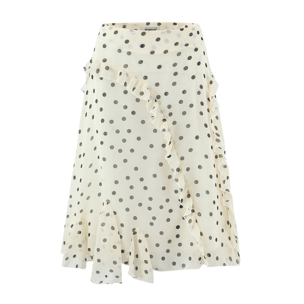 Asymmetrical Flounce Hem Skirt – Trendy High-Low Midi Skirt For Streetwear & Casual (S/M/L, Polyester, Non-Stretch, Raw-Cut Edge)_ecoleips.com