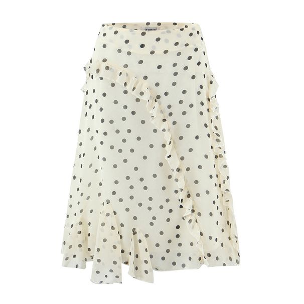 Asymmetrical Flounce Hem Skirt – Trendy High-Low Midi Skirt For Streetwear & Casual (S/M/L, Polyester, Non-Stretch, Raw-Cut Edge)_ecoleips.com