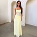 Sexy Halter Neck Long Dress Style Mesh See Through Yellow Low Cut Waist Design New Summer Resort Wear_ecoleips.com
