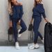 Women's Clothing Solid Color Casual Sports Trousers Lace-Up Oblique Shoulder Spring Fashion Long Suit_ecoleips.com