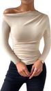 Women's Clothing Spring And Summer New Slim Pleated Irregular Short Sleeved T Shirt Top_ecoleips.com
