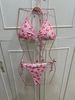 Geluboao Solid Ribbed Bikini Set High Leg Thong Knot Front Padded Swimwear_ecoleips.com