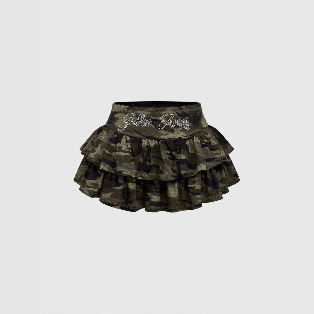 Double Layer High Waisted Women's Mini Skirt Sweet Cool Street Style Summer Outfit with Rhinestone A-Line Camouflage Pleated Hot Girl_ecoleips.com