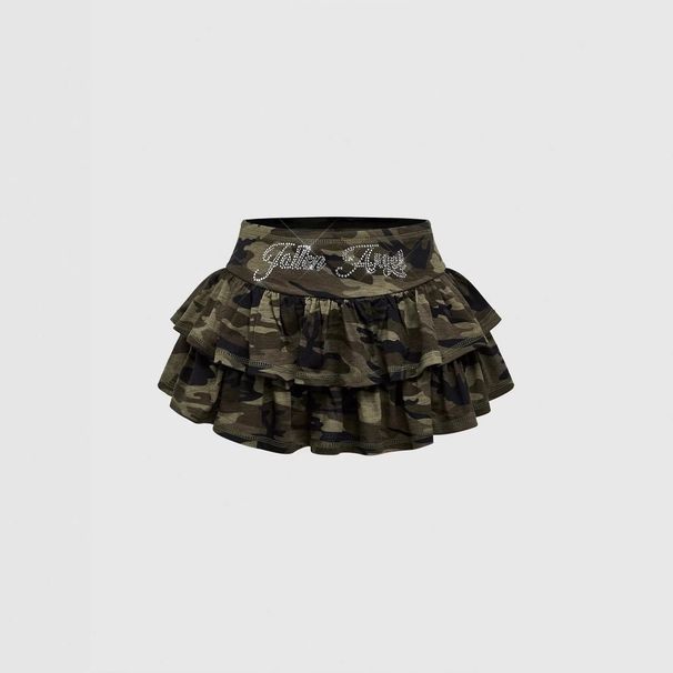 Double Layer High Waisted Women's Mini Skirt Sweet Cool Street Style Summer Outfit with Rhinestone A-Line Camouflage Pleated Hot Girl_ecoleips.com