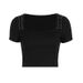 Women Fashion Temperament Square Neck Solid Color Rhinestone Embellished Slim Fit Cropped Top Dress For Ladies_ecoleips.com