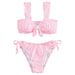 Women's Clothing Mesh Fabric Solid Color Lace Bow Swimsuit Women's Bikini Pleated Bikini Cute Girl Multi Color_ecoleips.com