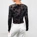 Women's Black Long Sleeve T-Shirt Sexy Mesh Round Neck Top Style_ecoleips.com