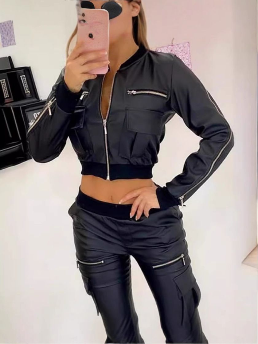 Women's Trendy Black PU Zipper Short Jacket – Lightweight, Stylish & Versatile Outerwear For Everyday Wear_ecoleips.com