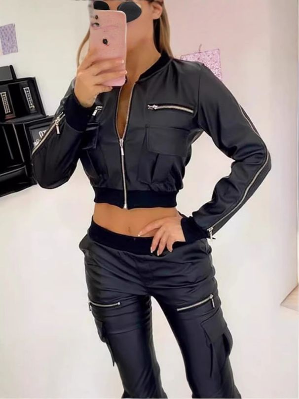 Women's Trendy Black PU Zipper Short Jacket – Lightweight, Stylish & Versatile Outerwear For Everyday Wear_ecoleips.com